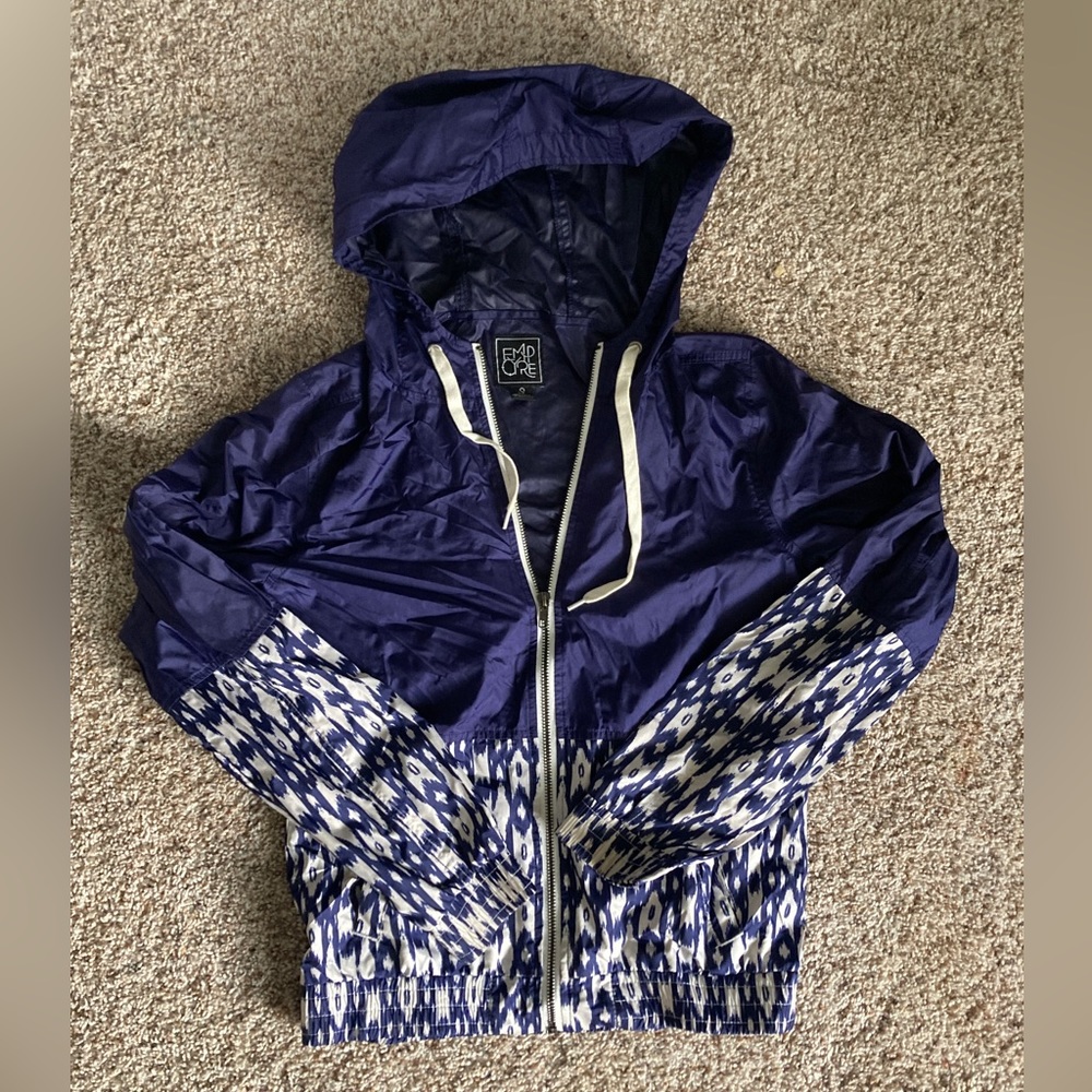 Indigo Zip-Up Windbreaker with Hood